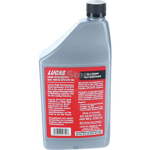 Lucas Oil ATV Semi-Synthetic SAE 10W-40, Six 32 oz. Bottles View 3