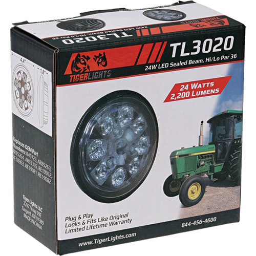 Stens TL3020 Tiger Lights 24W LED Sealed Round Hi/Lo Beam With Wired Cable for John Deere AR48723 View 6