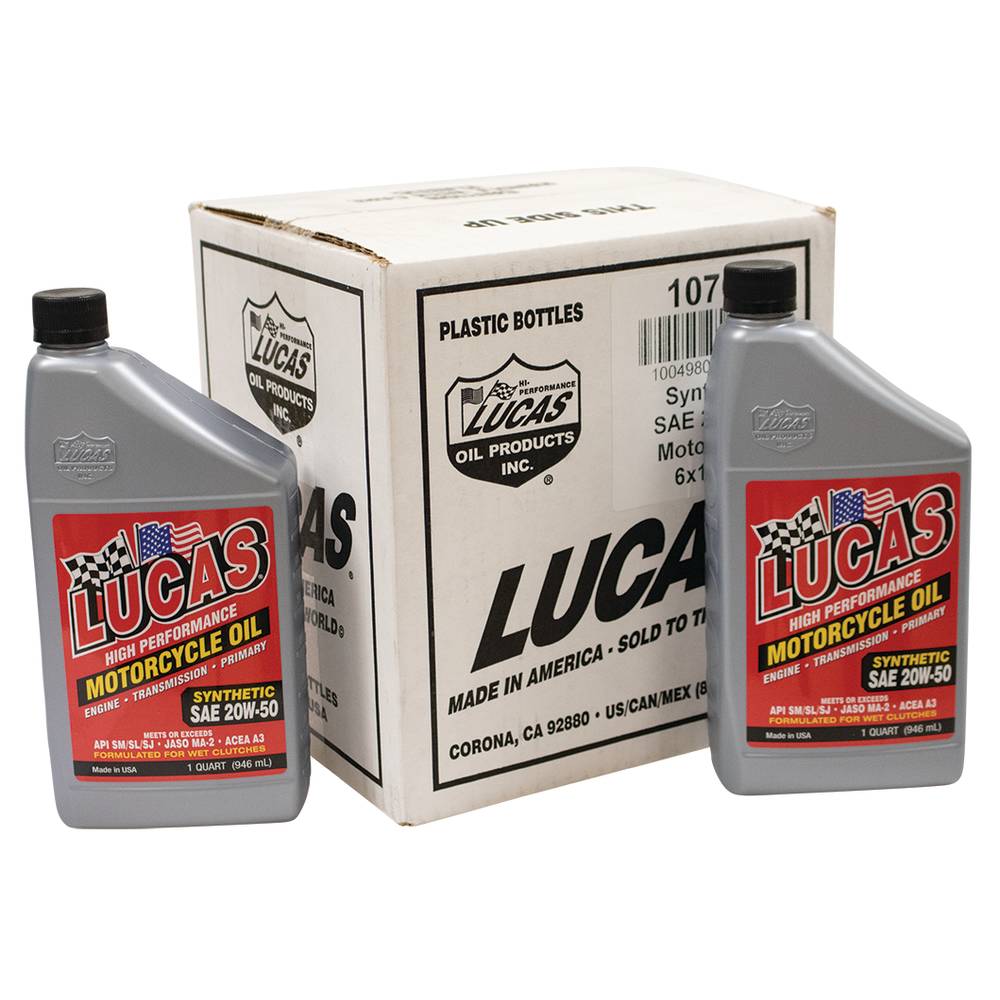 Lucas Oil Motorcycle Oil Synthetic 20W-50, Six 32 oz. bottles / 051-669