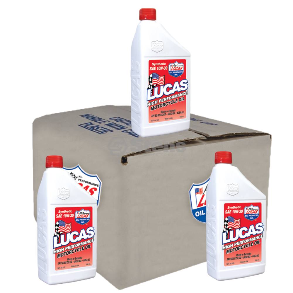 Lucas Oil Motorcycle Oil Synthetic SAE 10W-30, Six 32 oz. bottles / 051-681