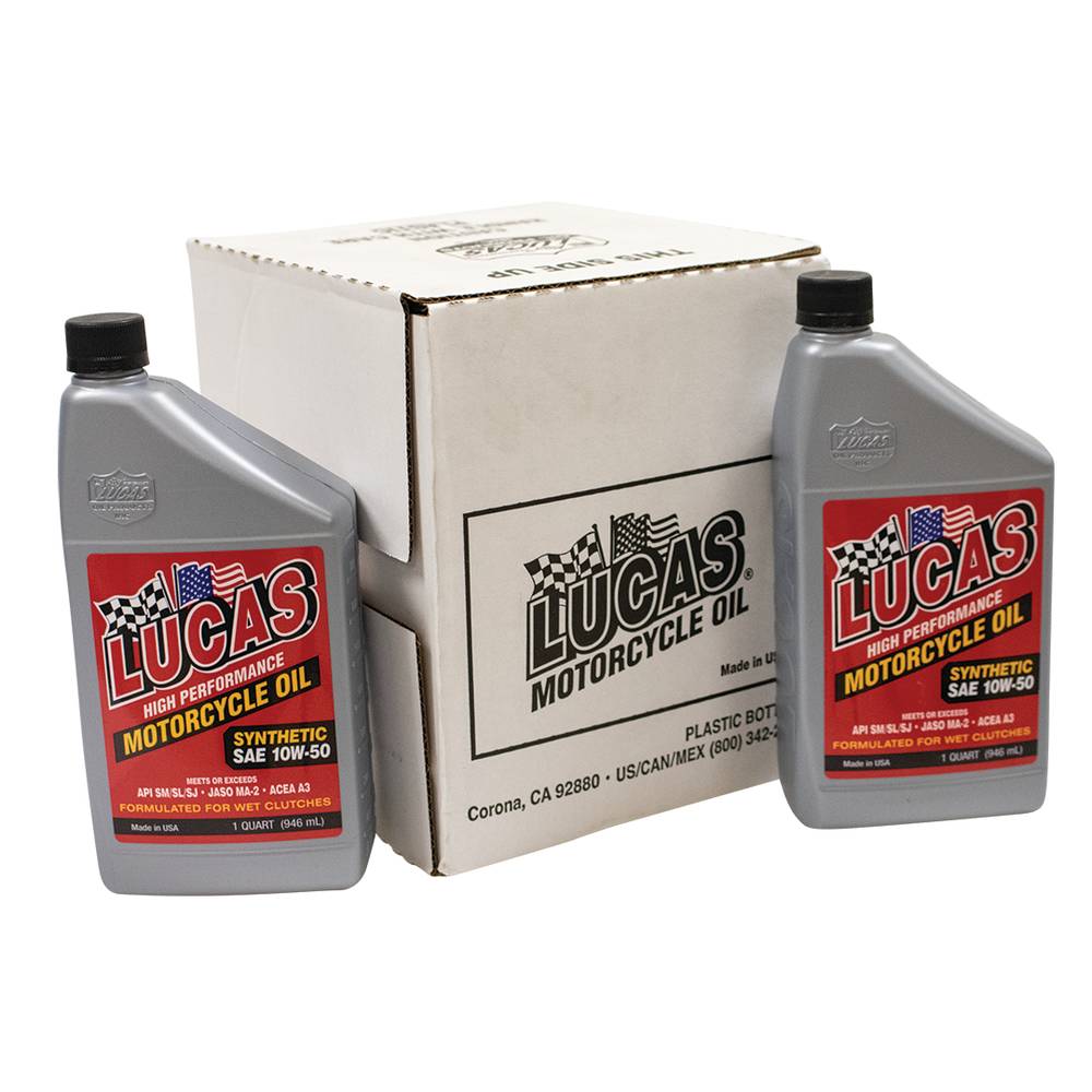 Lucas Oil Motorcycle Oil Synthetic SAE 10W-50, Six 32 oz. bottles / 051-697