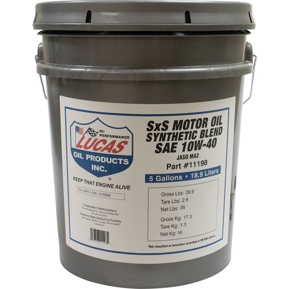 Lucas Oil Semi-Synthetic SxS Engine Oil For SAE 10W-40, 5 Gallon Pail / 051-902