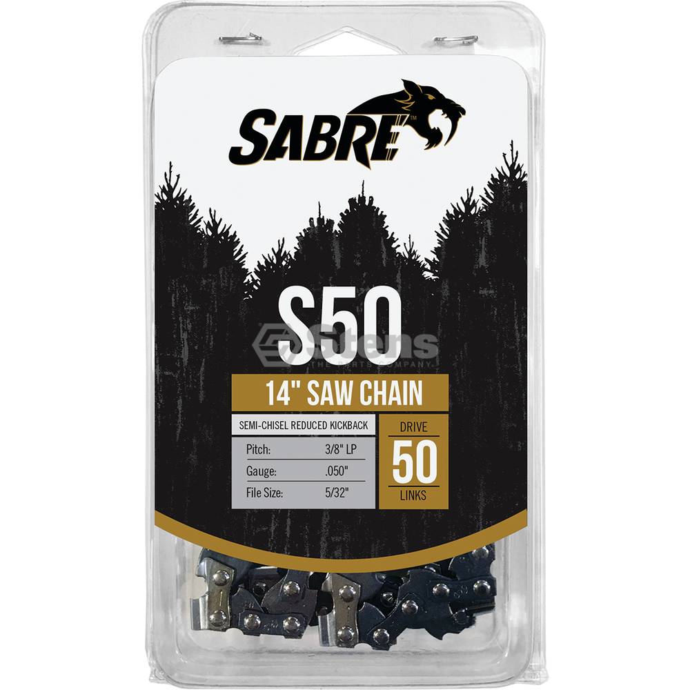 Sabre Chain Loop Clamshell 50 DL for 3/8" LP, .050, Semi-Chisel Reduced Kickback / 095-3506C