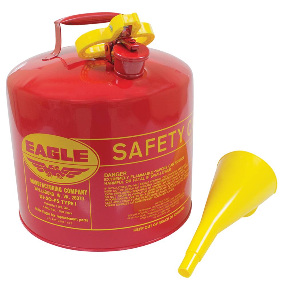 OEM Metal Safety Fuel Can Eagle 5 Gallon With Funnel / 765-188